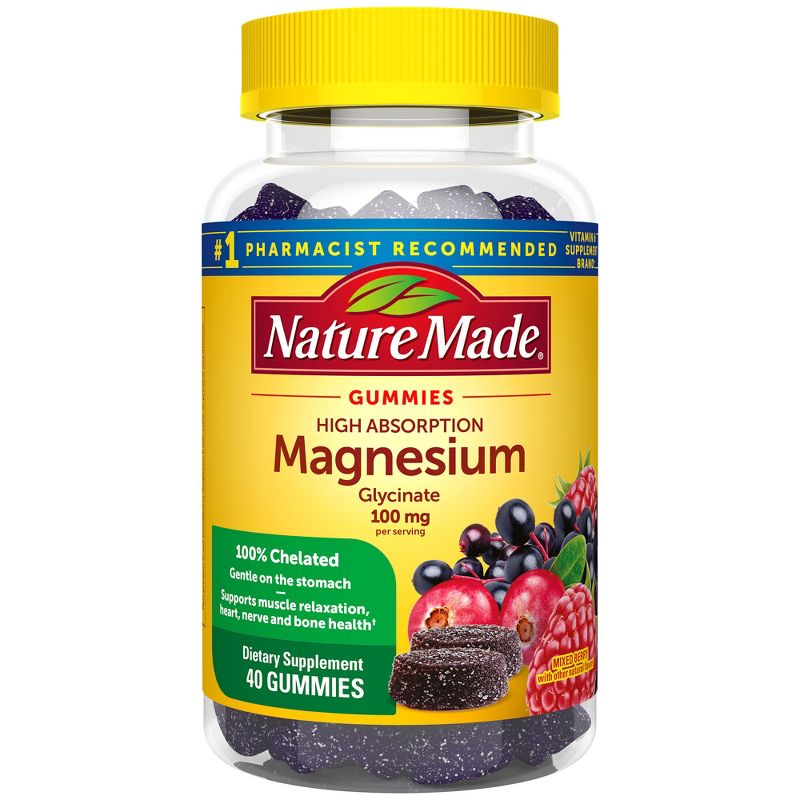 Nature Made High Absorption Magnesium Glycinate Supplement for Muscle, Nerve, Bone &#38; Heart Support, Magnesium Gummies - 40ct, 1 of 12