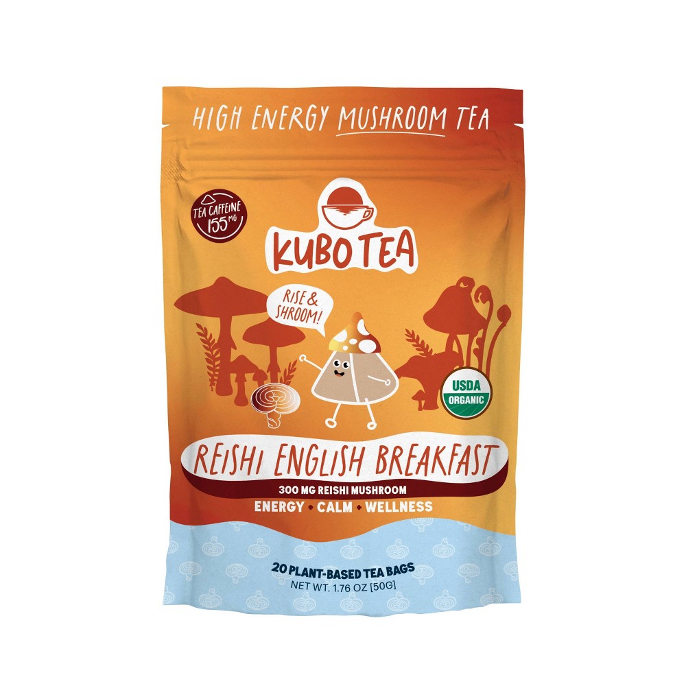 Kubo Tea Organic High Caffeine English Breakfast Reishi Mushroom Black Tea Bags - 20ct