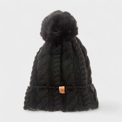 Canada Weather Gear Women's Cable Knit Beanie with Thermal Plush Lining and Faux Fur Pom
