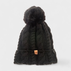 Canada Weather Gear Women's Cable Knit Beanie with Thermal Plush Lining and Faux Fur Pom - 1 of 4