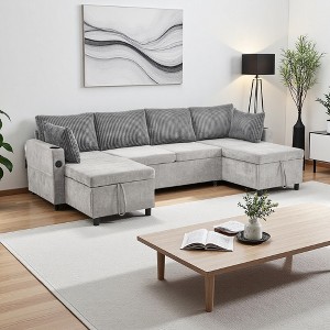 111.8" U-Shaped Sectional Sofa Bed with Storage & USB - 1 of 4