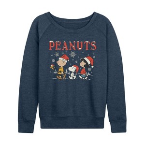 Women's - Peanuts - Snowflakes Lightweight French Terry Wide Neck Long Sleeve Graphic Shirt - 1 of 4