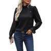 Women's Elegant High Neck Long Sleeve Top Sheer Mesh Panel Pullover Blouse with Button Accents Dressy Evening Dinner Blouse - 4 of 4
