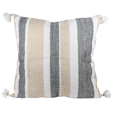 Tan & Black Tick Stripe 18x18 Hand Woven Filled Outdoor Pillow