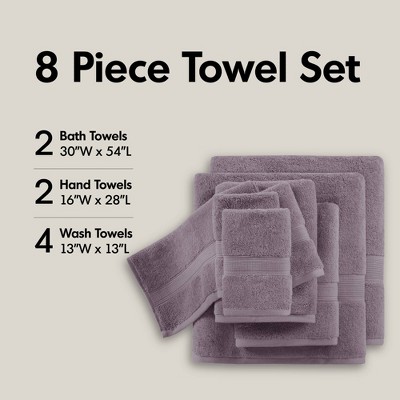 100% Cotton Solid Color Heavyweight Bath Towel Set, Anti-Microbial Certified Highly Absorbent Plushy Bath Towel