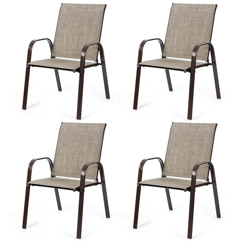 Costway 4PCS Patio Chairs Garden Deck Yard with Armrest Brown/Beige/Gray, 1 of 11