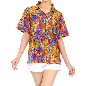 LA LEELA Women's Button Down Blouses Casual Summer Beach Blouses Shirt Hawaiian T-Shirt Blouse Short Sleeve Vacation Tee Shirts - 1 of 4