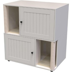 Double Layer Cat Litter Box Enclosure, Hidden Cat Litter Cabinet with Scratching Post and Litter Mat, Wooden Washroom Furniture with Door, Pet House - 1 of 4