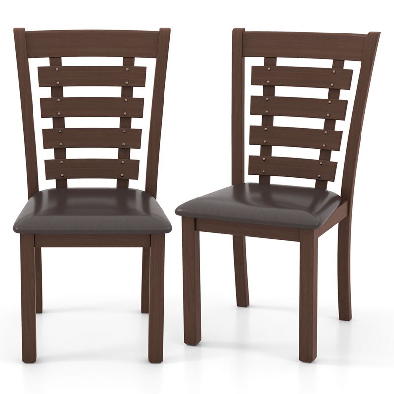 Costway Wooden Dining Chairs Set of 2/4 with Upholstered Seat & Rubber High Back Brown, 1 of 9