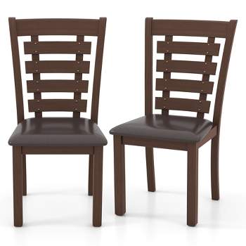 Costway Wooden Dining Chairs Set of 2/4 with Upholstered Seat & Rubber High Back Brown