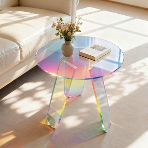 Artloge Round Iridescent Rainbow Acrylic End Table w/ PVC Table Cover Acrylic Side Table - 1 of 4