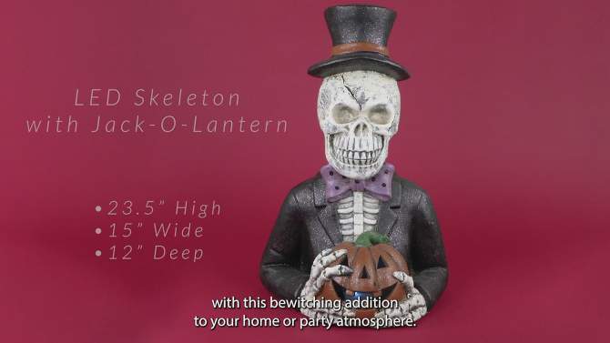 Northlight 23.5" LED Lighted Skeleton with Jack-O-Lantern Halloween Decoration, 2 of 11, play video