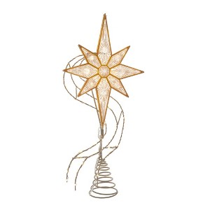 Kurt Adler 17-Inch Pre-Lit 8-Point Gold Glitter Star Tree Topper - 1 of 4