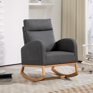 Nursery Glider Chair Rocking Chair, Upholstered Nursery with Rubber Wood Legs, Comfy High Backrest, Side Pockets, Accent Rocker Armchair - 1 of 4