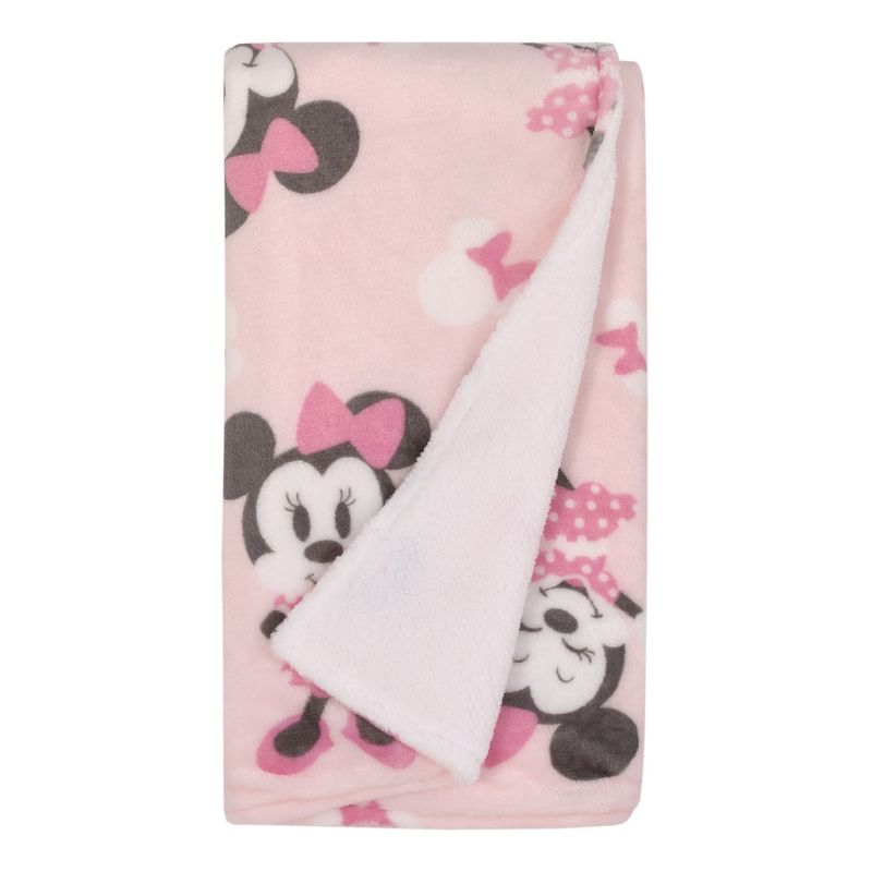 Disney Minnie Mouse Pink, White and Black Bows Super Soft Cuddly Plush Baby Blanket, 1 of 5