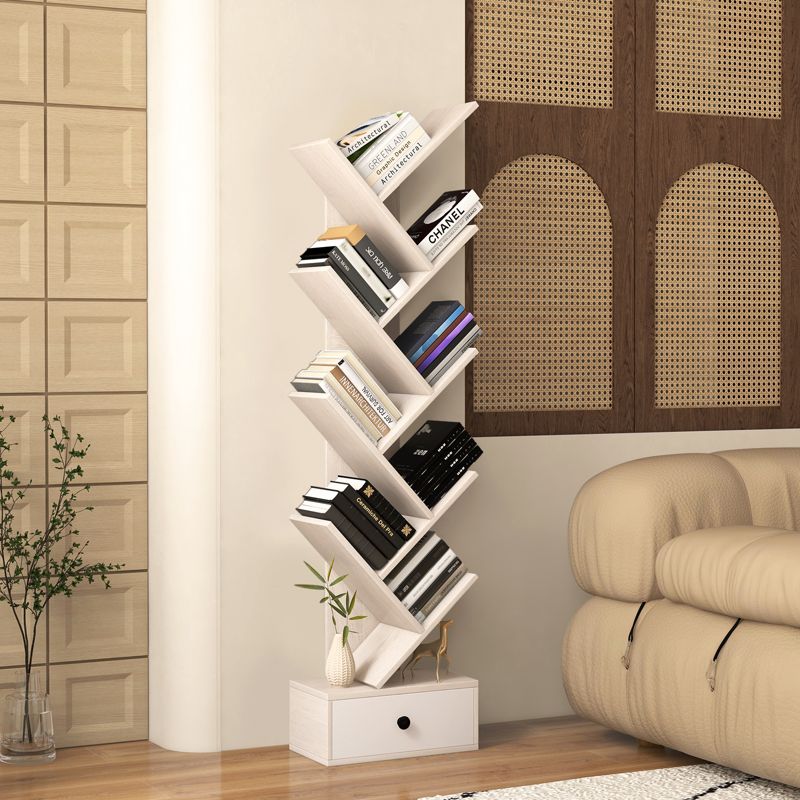 Tangkula 10-tier Tree-shaped Bookshelf with Drawer 59” Wood Bookshelf w/ 10 Compartments Home Organizer Display Shelf Beige/Brown, 2 of 11
