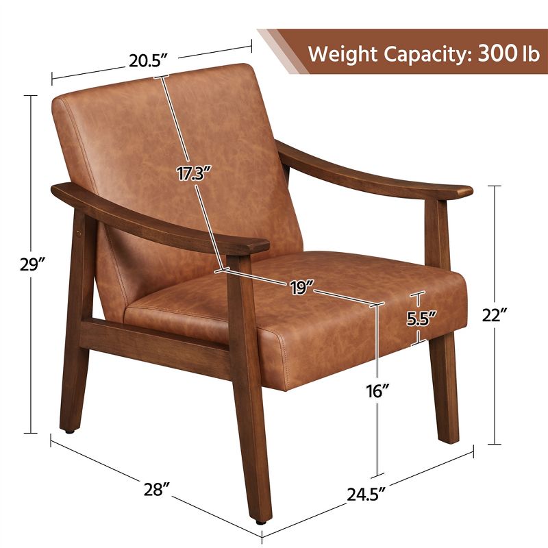 Yaheetech Modern Faux Leather Upholstered Armchair Accent Chair with Solid Wood Legs, 3 of 13