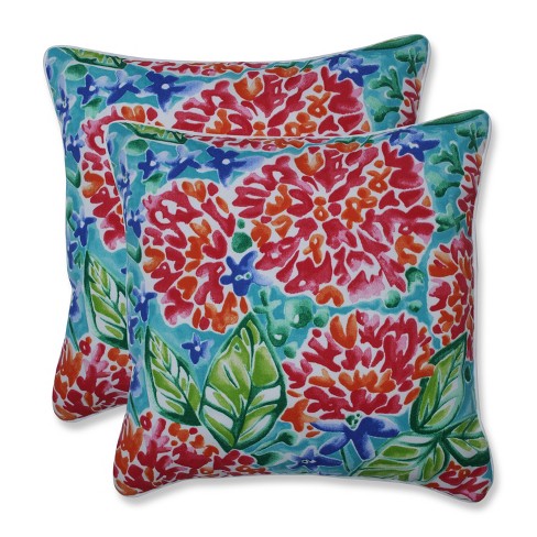 16.5x16.5 Floral Mania 2pc Square Outdoor Throw Pillow Set Pink