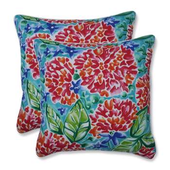 Floral Garden Blooms 2pc Square Outdoor Throw Pillow Set Pink - Pillow Perfect