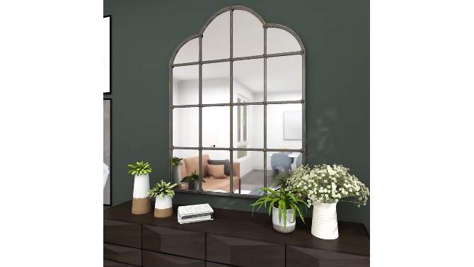 Metal Window Pane Inspired Wall Mirror with Arched Tops and Studs Black - Olivia &#38; May, 2 of 20, play video
