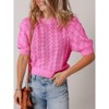 Women's Short Sleeve Round Neck Pullover Sweater - Breathable Open Knit Casual Top - 3 of 4