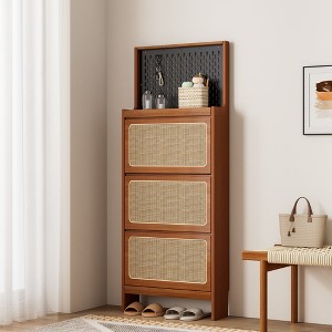 Racxily Rattan Shoe Cabinet for Entryway Flip Drawers & Black Pegboard,Vintage-Modern MDF Hidden Shoe Rack for Hallway/Foyer - 1 of 4
