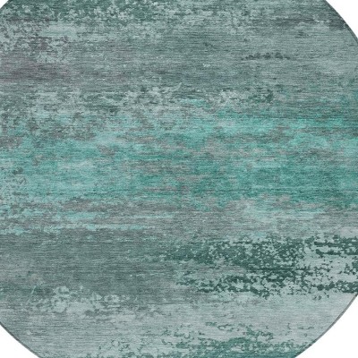 HomeRoots 8' Teal Blue Gray And Pale Aqua Round Abstract Washable Indoor Outdoor Area Rug