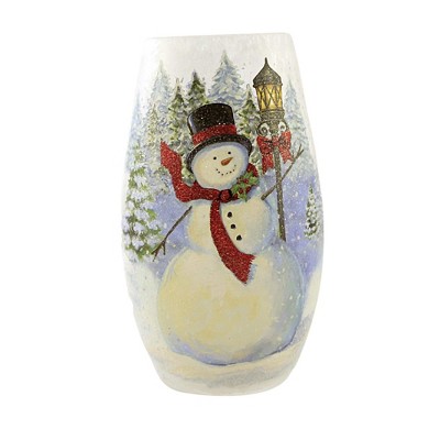 Stony Creek 7.25" Snowman Blue Trees Pre-Lit Med Electric Frosty Winter Lamp  -  Novelty Sculpture Lights