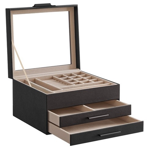 Songmics 5-tier Jewelry Box With Glass Window Jewelry Storage Organizer  With 3 Side Drawers & Big Mirror : Target