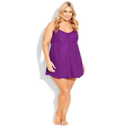 Swim 365 Women's Plus Size Laser-cut Off-the-shoulder Swim Dress