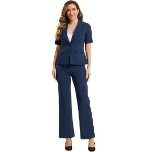 Allegra K Women's 2-Piece Elegant Short Sleeve Blazer and Wide Leg Pants Business Suit Set - 1 of 4