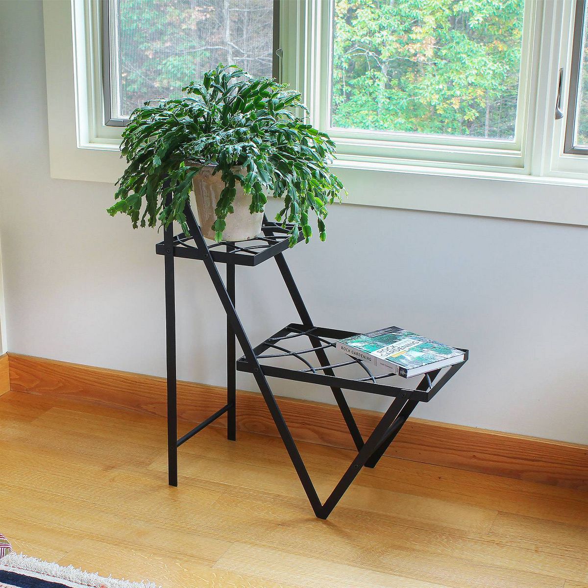 30.5" Tall Modern Indoor Outdoor Zig Zag Duet Iron Plant Stand - Achla Designs: Freestanding Novelty Shape, No Assembly Required - thumbnail 4