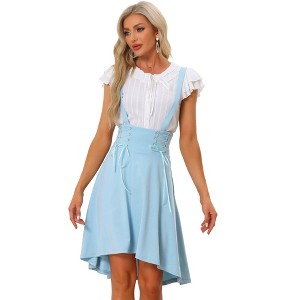 Allegra K Women's Gothic Brace Irregular Hem Midi Lace Up Skirt - 1 of 4