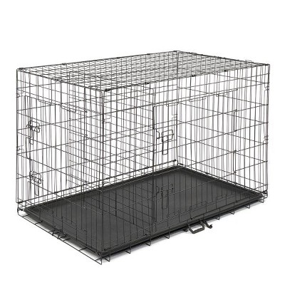 Munora 48" Folding Steel Pet Kennel, Cat & Dog Crate with Slide-Out Tray, Metal Wire Playpen, Black