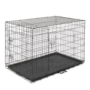 Munora 48" Folding Steel Pet Kennel, Cat & Dog Crate with Slide-Out Tray, Metal Wire Playpen, Black - 1 of 4