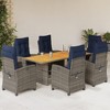 vidaXL 7-Piece Outdoor Patio Dining Set with Adjustable Poly Rattan Recliners and Acacia Wood Tabletop - Gray - 2 of 4