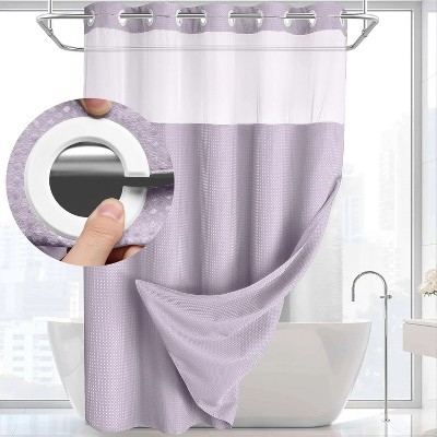 LunaLulinlk No Hook Fabric Shower Curtain with Snap-in Liner