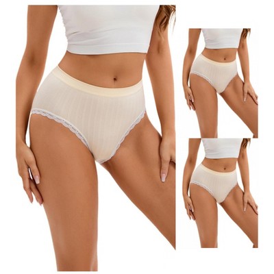 INSPIRE CHIC 3 Packs Women's Lace Trim Underwear Mid-Waisted Butt Lifter No Trace Briefs Panties