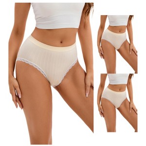 INSPIRE CHIC 3 Packs Women's Lace Trim Underwear Mid-Waisted Butt Lifter No Trace Briefs Panties - 1 of 4