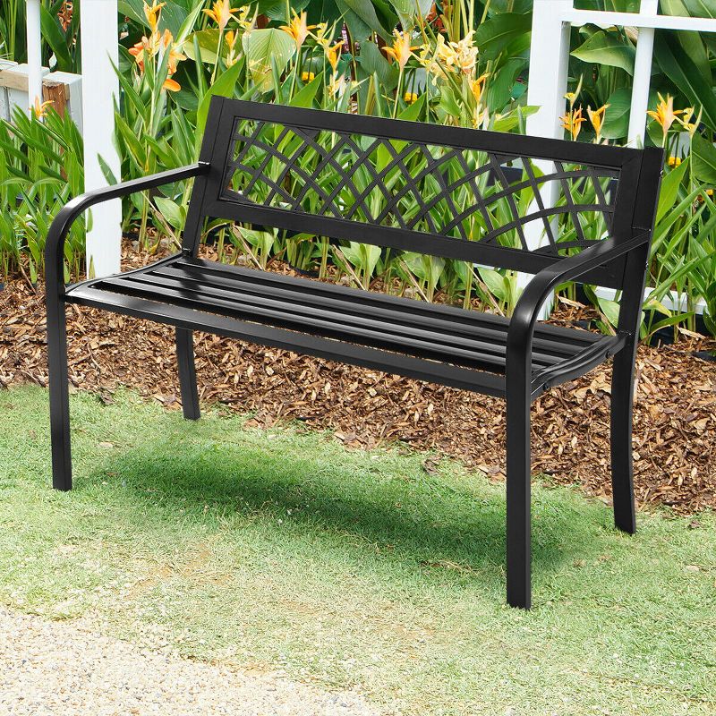 Costway Patio Park Garden Bench Porch Path Chair Outdoor Deck Steel Frame, 2 of 10