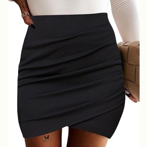 EXLURA Women's Bodycon Ruched Tulip Mini Skirt Elastic High Waist Asymmetrical Short Skirt - 1 of 4