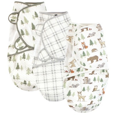Image of Hudson Baby Infant Boy Quilted Cotton Swaddle Wrap 3pk, Forest Animals, 0-3 Months