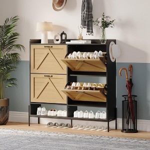 Whizmax Shoe Cabinet with 4 Flip Drawers, Farmhouse Shoe Storage Cabinet with Adjustable Shelves,Freestanding Shoe Organizer for Entryway,Living Room - 1 of 4