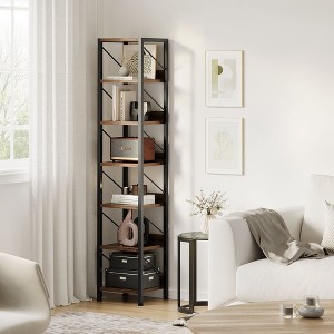 Narrow Bookshelf Tall Bookcase 6 Tier Storage Rack Rustic Corner Shelf Freestanding Industrial Display Stand for Bedroom, Living Room, Home Office - 1 of 4