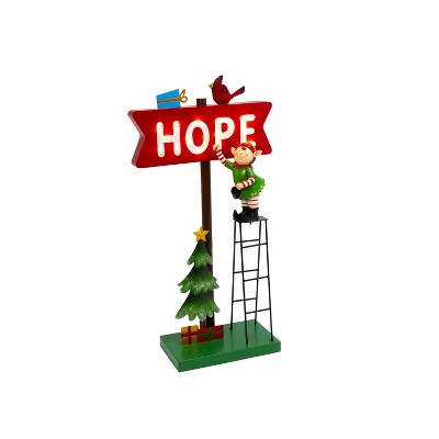 Gerson International 32.4-inch Tall Battery Operated Sign with Elf Painting a "Hope" Sign.