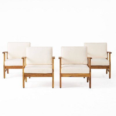 Perla 4pk Acacia Wood Club Chairs - Teak/Cream - Christopher Knight Home