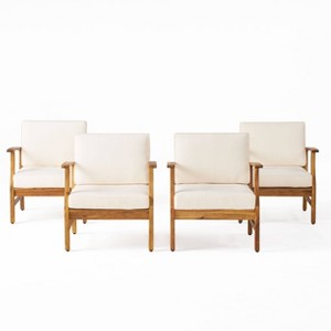 Perla 4pk Acacia Wood Club Chairs - Teak/Cream - Christopher Knight Home - 1 of 4