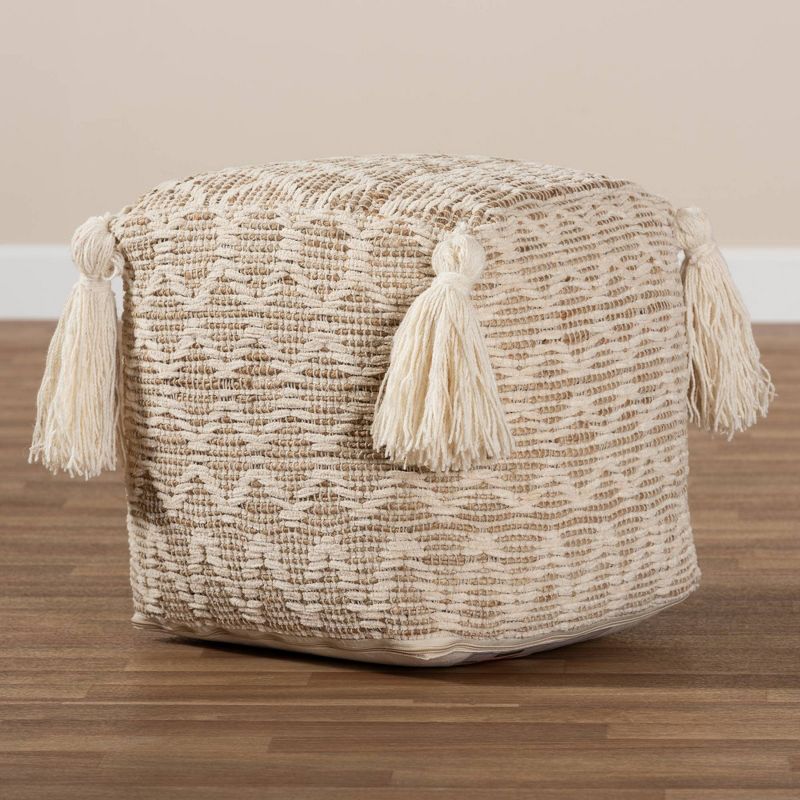 Noland Handwoven Moroccan Inspired Pouf Ottoman Natural/Ivory - Baxton Studio, 5 of 8