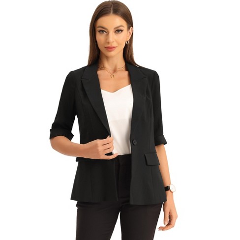 Allegra K Women's Work Office Suit Collarless Casual Cropped Blazer Jacket