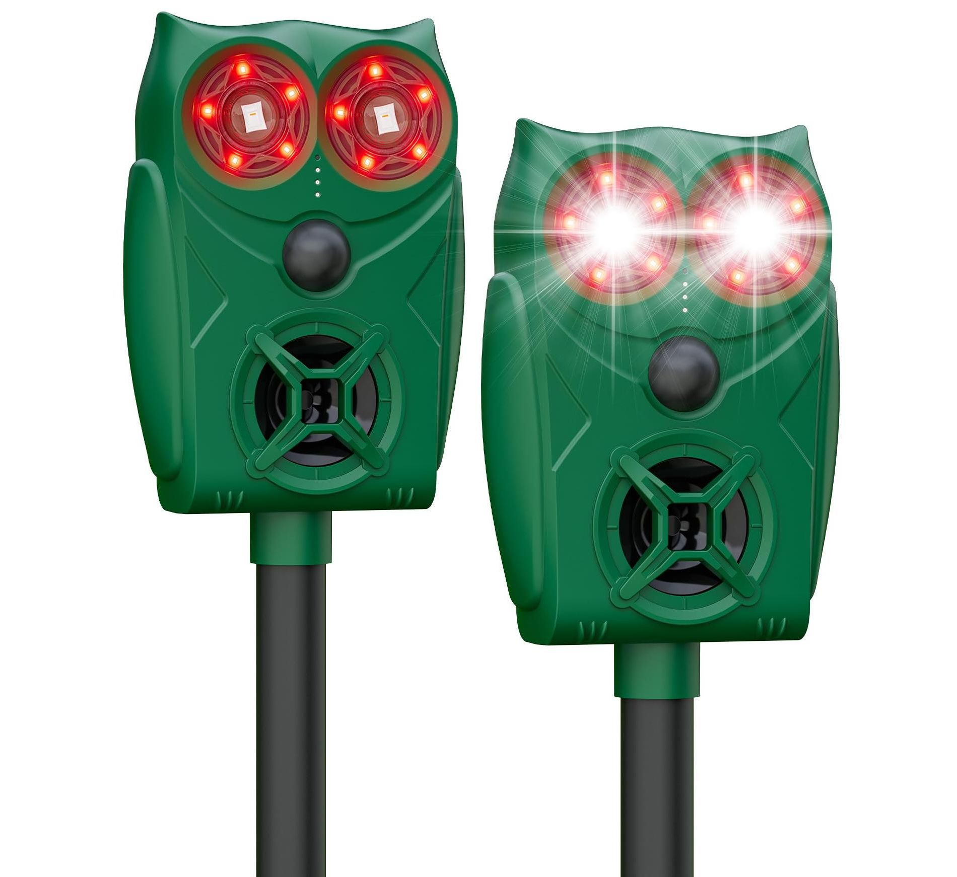 2 Pack Solar Animal Repeller for Yard & Garden, Motion Activated Ultrasonic Deterrent with LED Light